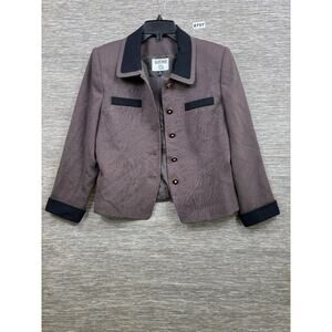 VTG Kasper ASL Blazer Sz 10P Wool Moss Brown Black Trim Corporate Casual Career